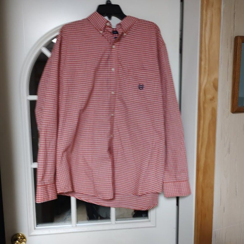 New Chaps Dark Orange Plaid Long Sleeve Button Down Shirt Size Men's XL